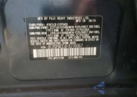 2015 Subaru Xv Crosstrek 2.0 Premium from USA, damaged, VIN JF2GPACC4F8276067